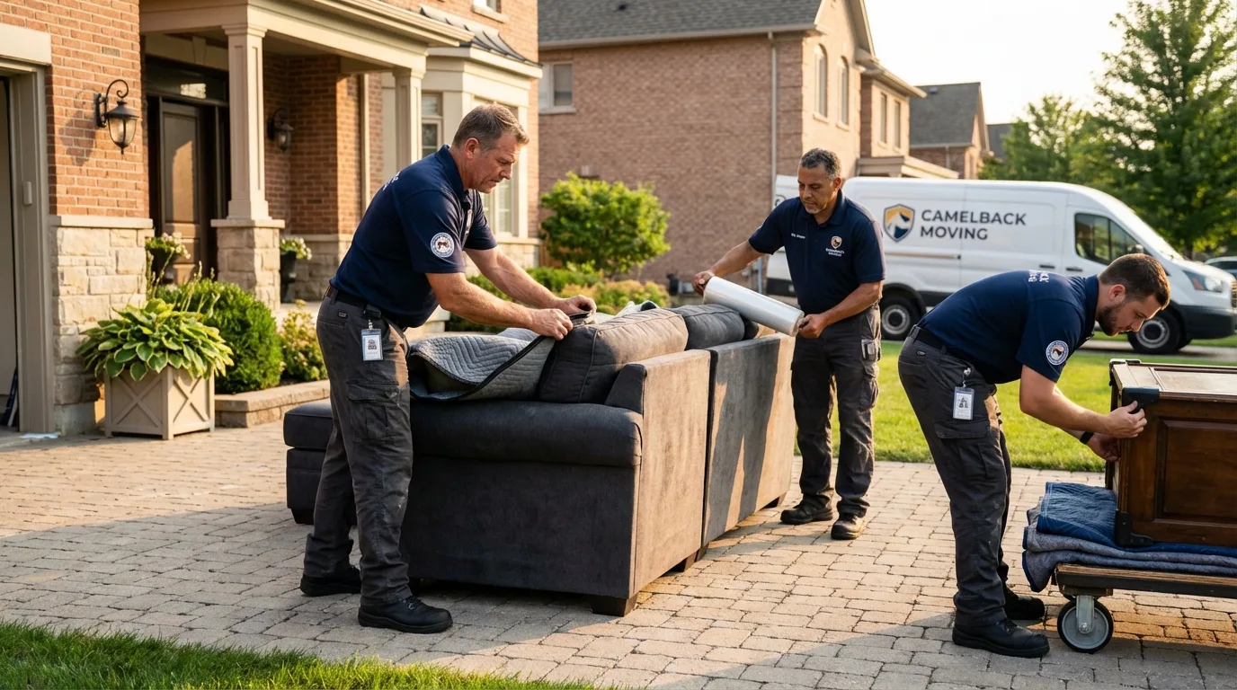 Large estate moving crew wrapping furniture in Wheat Ridge, CO